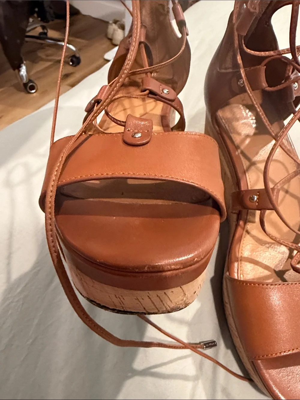 Coach Brown Lace-Up Cork Wedge Sandals